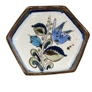 Ken Edwards Vintage Dish Plate Bowl Tonala Pottery Bird Butterfly Drip Glaze